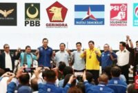 Para sekretaris jenderal partai politik anggota Koalisi Indonesia Maju (KIM) bakal menduduki posisi jajaran Wakil Ketua Tim Kampanye Nasional Prabowo Subianto-Gibran Rakabuming Raka. (CNN Indonesia)