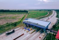 Foto udara Gerbang Tol Stabat pada ruas Tol Binjai - Langsa.