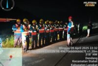 Personel ULP PLN Stabat saat hendak melakukan pemulihan jaringan akibat tiang listrik yang tumbang.