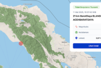 Informasi dari laman BMKG terkait gempa bumi yang terjadi di Blang Pidi.