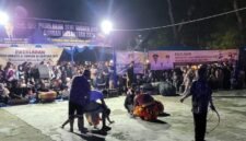 Pagelaran Seni Budaya dan Suoran Nusantara 2026 yang digelar Grup Kuda Lumping Singo Rawe di Lapangan Voli Tribun Stabat, Langkat.
