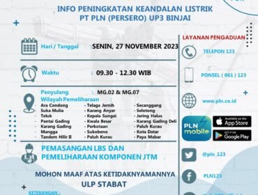 Jadwal pemadaman listrik sementara ULP PLN Stabat.