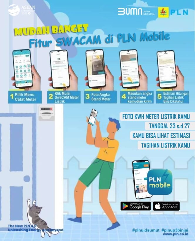 
Cara penggunaan fitur Swacam pada aplikasi New PLN Mobile yang dapat mempermudah pelanggan mengetagui pemakai dan tagihan listrik.