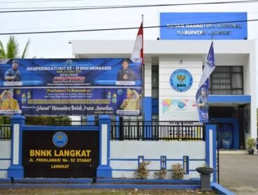 Kantor BNNK Langkat di Jalan Proklamasi, Kelurahan Kwala Bingai, Kecamatan Stabat, Langkat