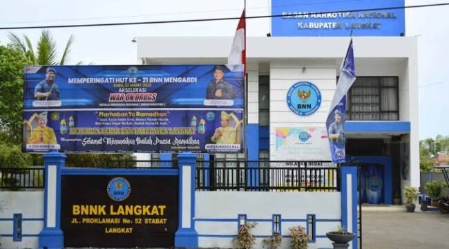 Kantor BNNK Langkat di Jalan Proklamasi, Kelurahan Kwala Bingai, Kecamatan Stabat, Langkat