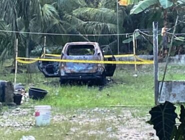 Mobil Olit, Ketua PAC PP Tanjung Pura yang dibakar orang tak dikenal pesis di samping kediamannya, Minggu (26/11/2023) dini hari lalu.