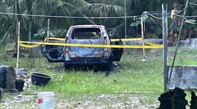 Mobil Olit, Ketua PAC PP Tanjung Pura yang dibakar orang tak dikenal pesis di samping kediamannya, Minggu (26/11/2023) dini hari lalu.