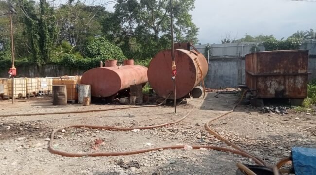 Gudang BBM ilegal di Desa Karang Rejo, Kecamatan Stabat, Langkat.