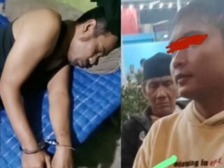 Tata (kanan) dan Dedi (kiri) saat disekap dan dianiaya di pos BKO perkebunan dengan tangan diborgol.