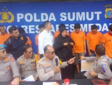 Kapolrestabes Medan Kombes Pol Gidion Arif Setyawan memberikan keterangan saat memaparkan 7 tersangka. (Ist)