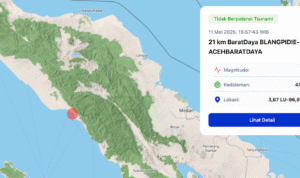 Informasi dari laman BMKG terkait gempa bumi yang terjadi di Blang Pidi
