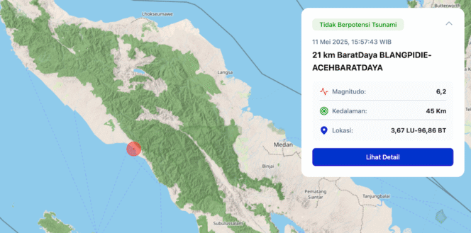 
Informasi dari laman BMKG terkait gempa bumi yang terjadi di Blang Pidi.