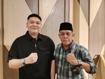 Ketua KNPI Sumut, Aldi  Syahputra Siregar (kiri) bersama Wakil Ketua IPTI Sumut Buya Ayub Kusuma Siregar (Foto:ist)