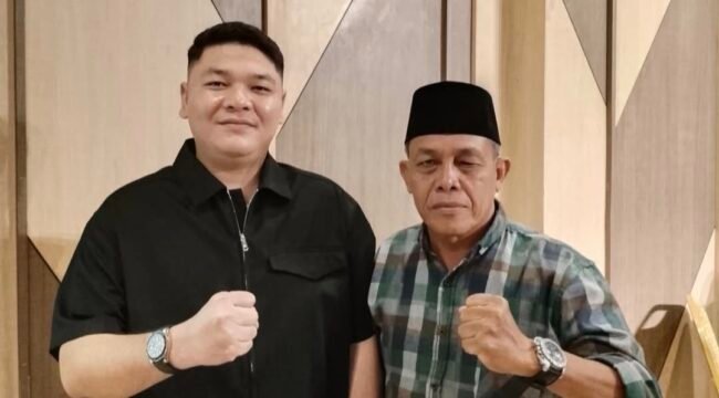 Ketua KNPI Sumut, Aldi  Syahputra Siregar (kiri) bersama Wakil Ketua IPTI Sumut Buya Ayub Kusuma Siregar (Foto:ist)