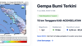 Peta titik gempa di Aceh Selatan