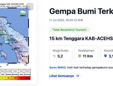 Peta titik gempa di Aceh Selatan